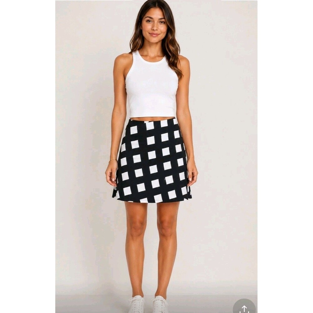 GAP Women's Size 6 Black White Check A-Line Mini Skirt Lined Preppy